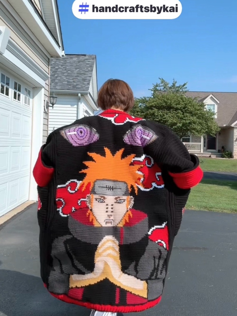 Handcraftsbykai Black & Red Graphic Knit Cardigan Sweater